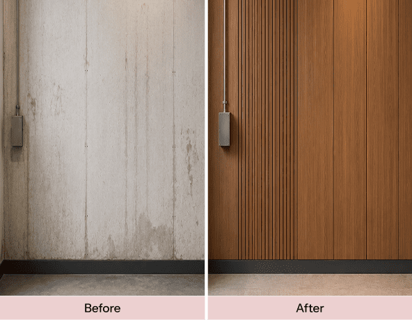 Wall renovation: before and after comparison.