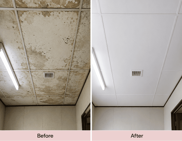 Ceiling renovation: before and after comparison.