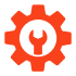 Red gear with wrench icon inside.