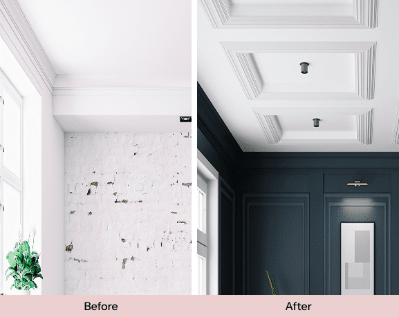 Room renovation before and after comparison.