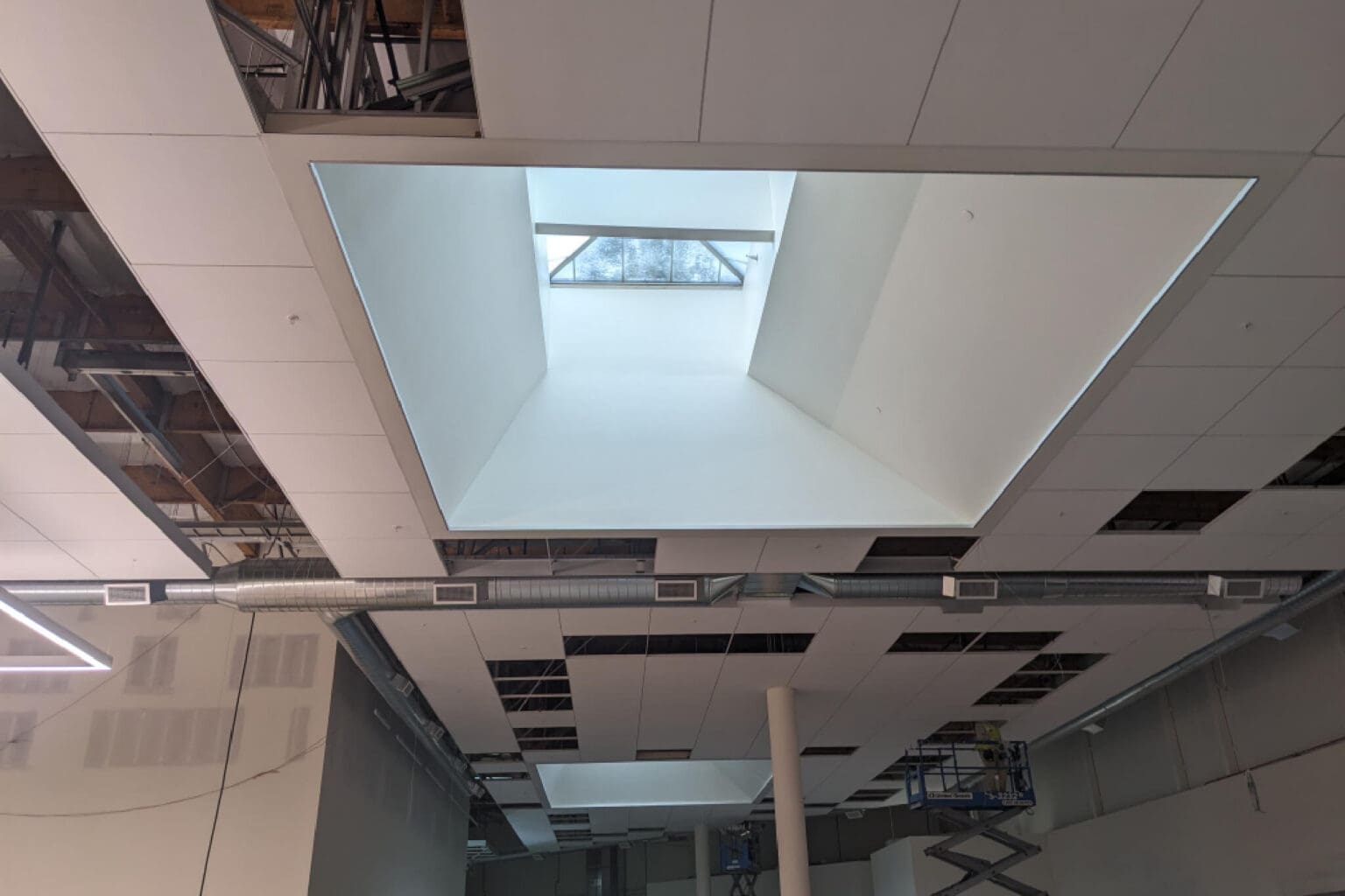 Ceiling with skylight under construction.